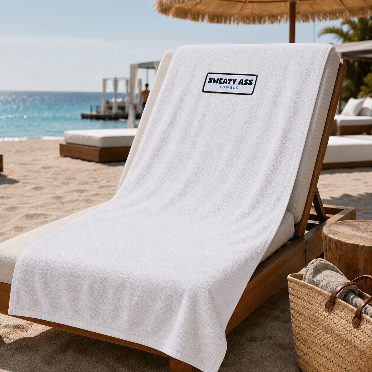 Sweaty Ass Towel on a beach lounge chair