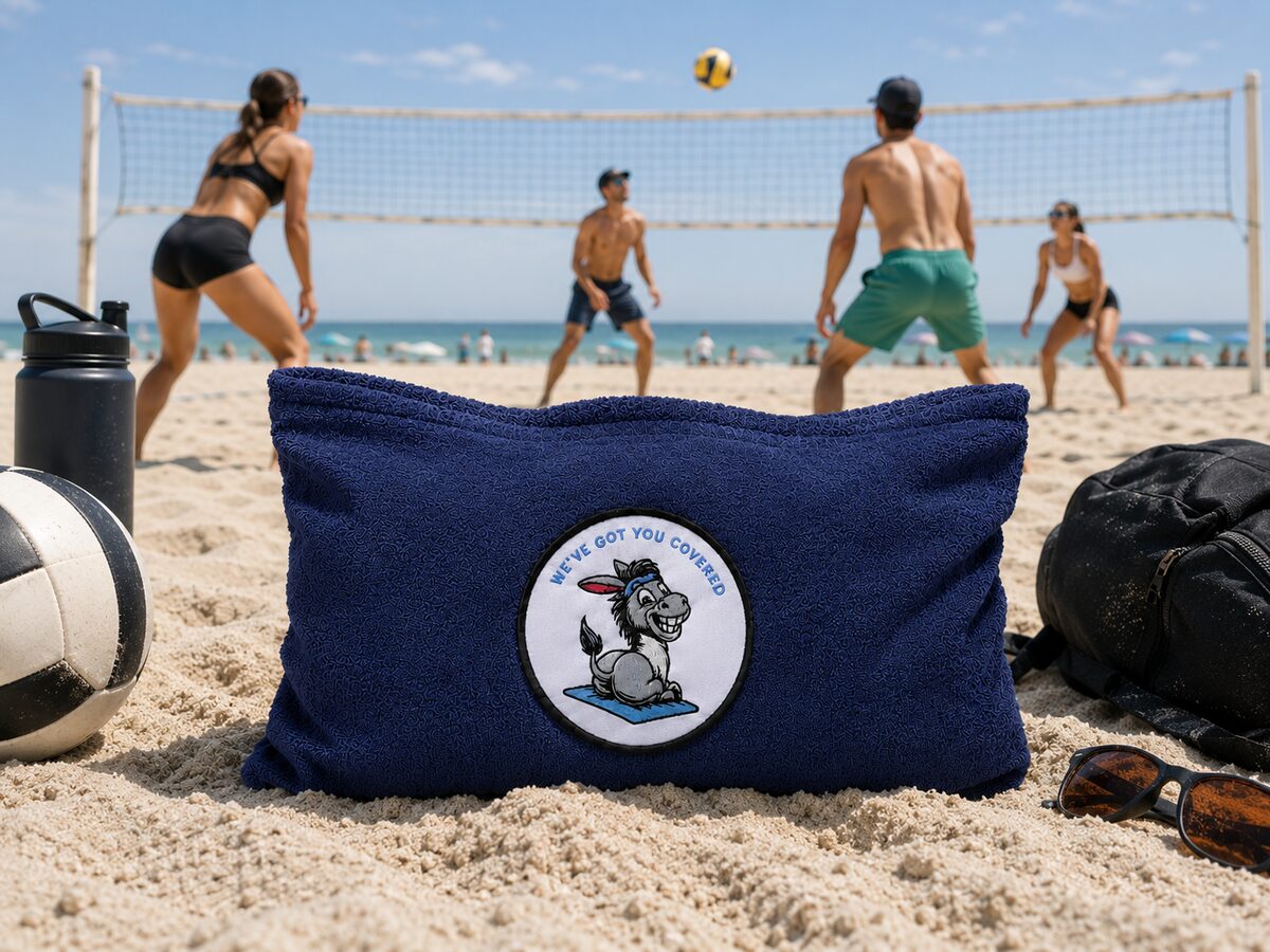 Sweaty Ass Towel in the sand at beach volleyball